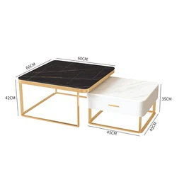 Set Of Two Fashion Square Marble Top Nesting Modern Design New Luxury Gold Center Coffee Table For Living Room