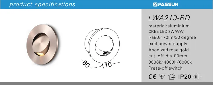 Aluminium 3w recessed rose gold fancy led bedside wall light for bedroom