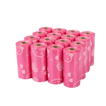 Pet products suppliers free sample fully degradable copostable dog poop pick up pink cute EPI pet garbage bag on roll