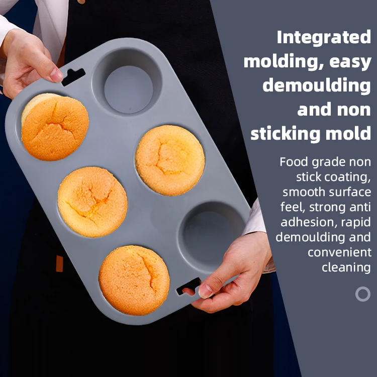 Manufacturers Latest Design Custom Kitchen 6 Holes Food Grade Non Stick Round Cake Cupcake Muffin Silicone Baking Pan China OEM