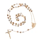 Rosary Cross Cross Hot Selling Fashion Jewelry Vintage 6mm Rosary Tricolor Catholic Brass Cross Pendant Necklace
