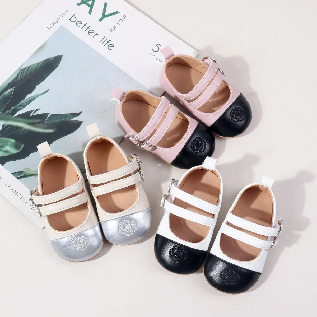 Hot Selling Simple Patchwork Pu Leather Toddler Baby Shoes for Girls manufacture