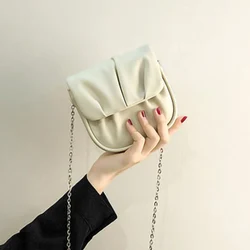 Women Summer Small Bag Pleated Single Shoulder PU Leather Sweet Chain Simple Handbag New Fashion Girls Casual Mini Bag