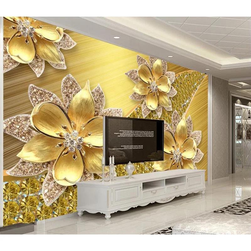 Custom Jewelry Flower Gold Diamond 3d 5d 8d 18d Wallpaper Mural Home  Decoration Adhesive - Buy 3d Wallpaper Home Decoration Adhesive,Wallpapers  For Living Room 3d,3d Wall Paper Wallpapers Product on 