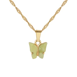 VERENA Fashion Women Acrylic Stainless Steel Butterfly Pendant Necklace