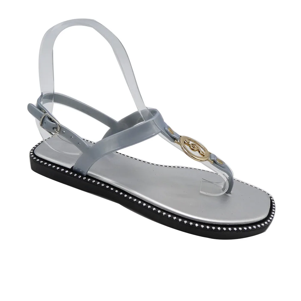 Sandales Femme Women's Flat Sandals  Black PVC  Slides Open Toe Custom Logo Slippers For Woman