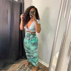 Skirt M9047-fashion New Design Women Hawaii Printed Ruffles High Waist Long Skirt Lady Pencil Skirt