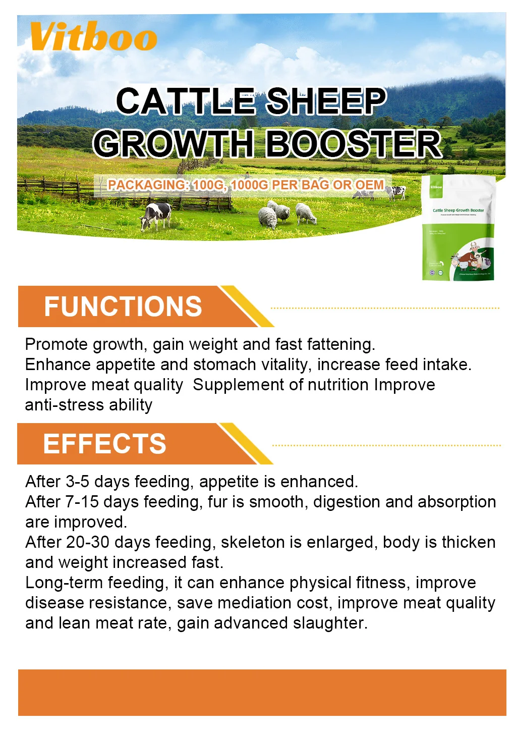 Cattle Sheep Goat Cow Growth Booster Fast Weight Increasing Premix Feed