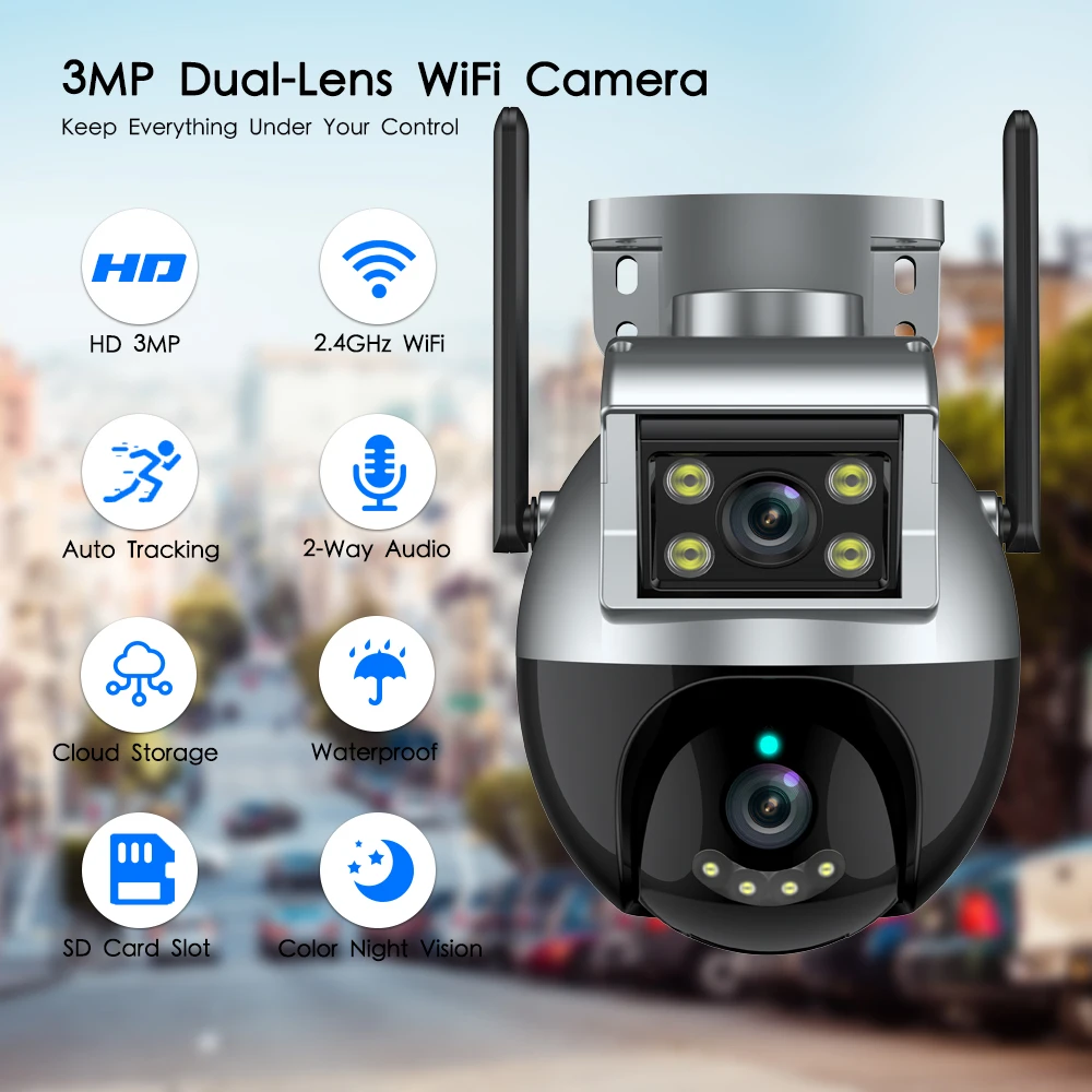 6MP Dual Lens cctv Camera Wifi Dual Lens Auto Tracking Security ip66 network camera ptz 3MP Outdoor Dual Lens network camera