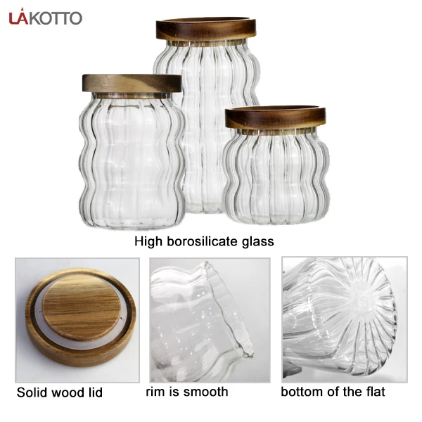 Custom Logo Glass Container For Food Storage Jars With Bamboo Wooden Lid Food Storage Jar