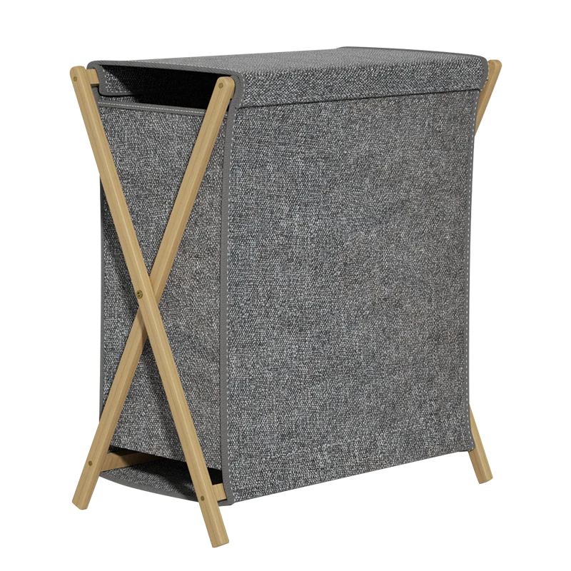 Collapsible Laundry Hamper Bamboo Foldable Laundry Basket with Lid and Handles for Clothes Storage