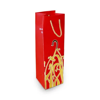 china Competitive Price Elegant Customized Brand Logo Luxury Wine Boutique Shopping red Paper Gift Bags With Ribbon Handles