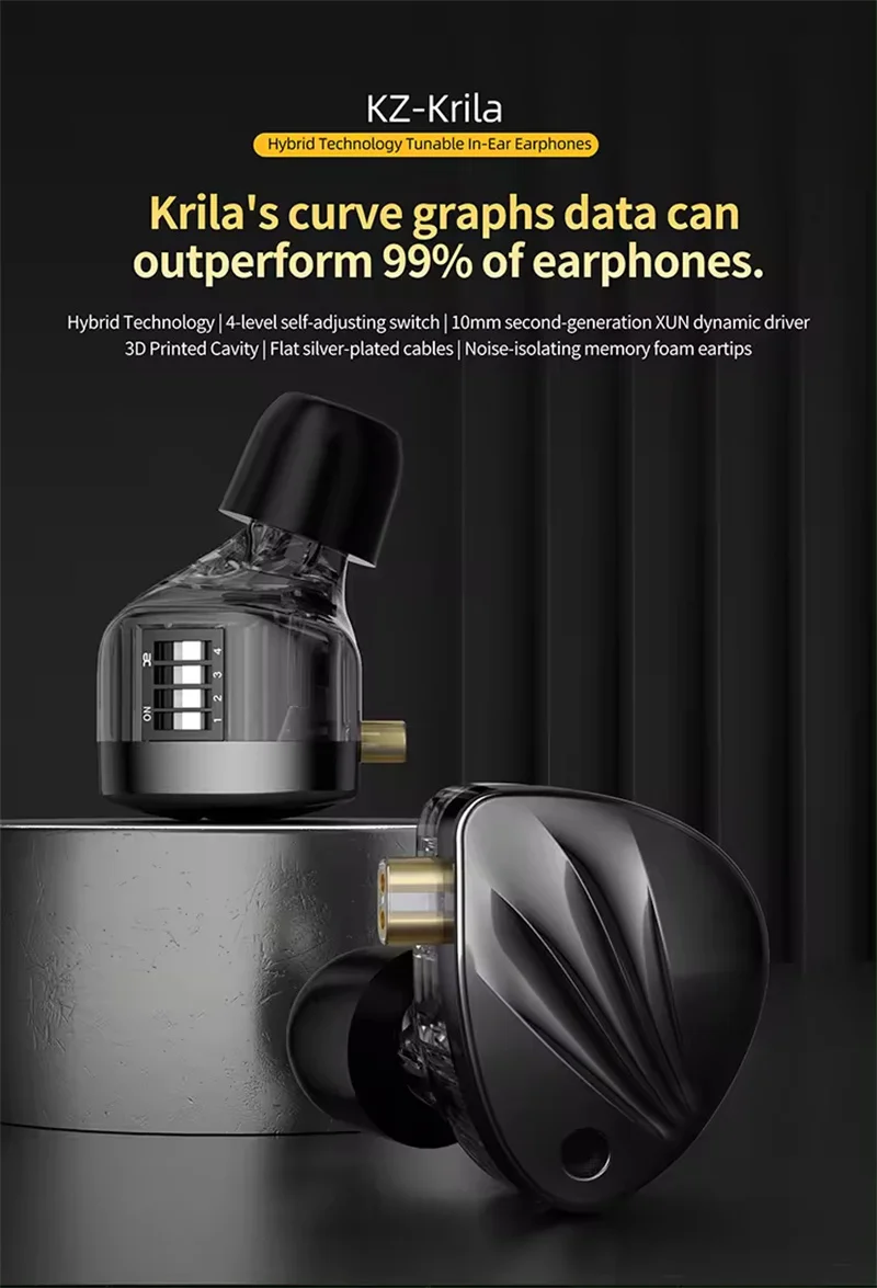 KZ Krila Wired Earphone Dynamic Sport Noise Cancelling In Earphones Wired Music Sport Earbuds HiFi Bass In Earphone