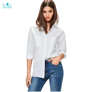 Wholesale 2022 Spring OEM Long Sleeve Custom Plain Cotton White Blouses Elegant Ladies Women's Blouse & Shirts