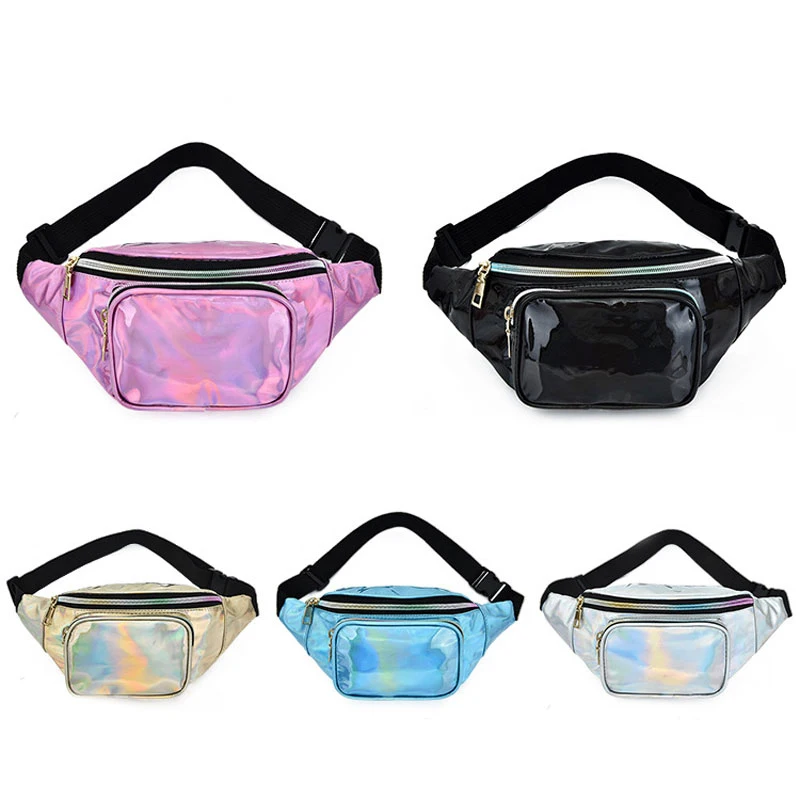 Wholesale Custom Holographic PVC Fanny Pack Adjustable Waist Belt for Women for Travel Running Crossbody Use