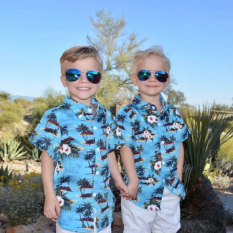 Hawaiian style toddler boys clothing sets printing beachwear kids outfits two piece boutique children's clothing