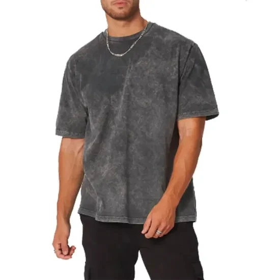 Acid Wash Streetwear Stone  With Logo Customize Oversized Vintage men's T-shirt
