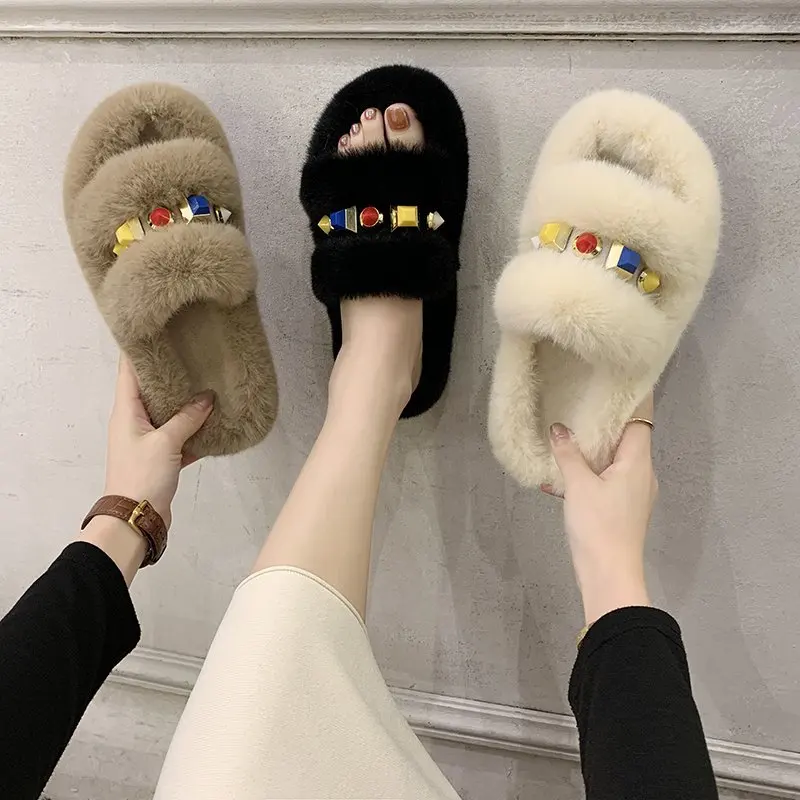 Hot Sale Woman Fuzzy Fur Indoor House Plush Open Toes Slipper Fashion  Bedroom Slippers For Ladies - Buy House Slides,Bedroom Sandals For  Women,Wholesale Custom House Slippers Product on Alibaba.com