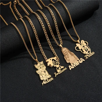 Kids Nameplate Jewelry Stainless Steel Personalised Any Design Letter Necklace Pendants Custom Name Cartoon Character Necklaces