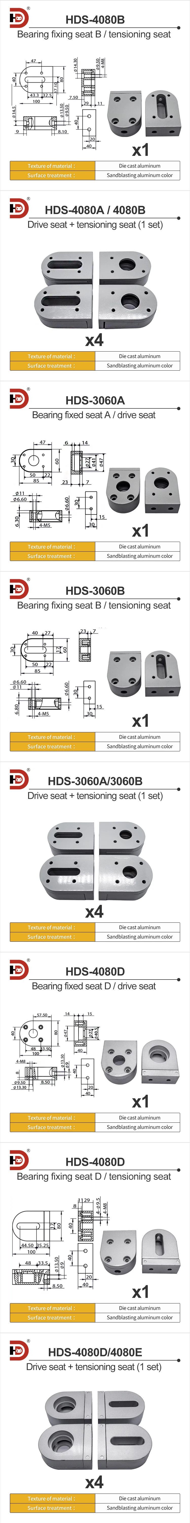 40 * 80aluminum Profile Tensioning Seat Fixing Seat Conveyor Belt Accessories Bearings Drum Head Machine Tail manufacture