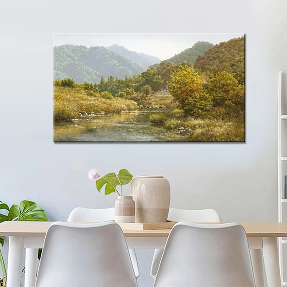 Canvas Wall Art Nature Mountain Stream Scenery Painting Landscape Green Decorative Oil Painting Artworks Home Decoration 10 H435375f7d42e471e93f53757e8877cea8