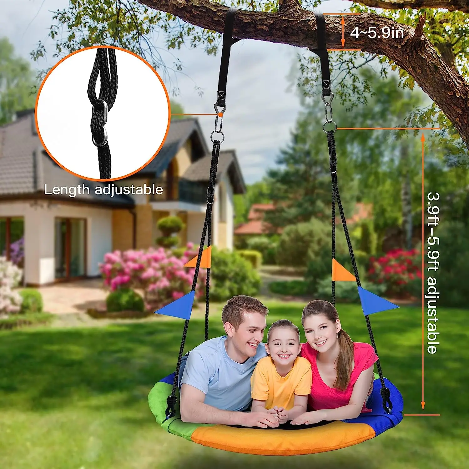 40" Saucer Tree Swing Set For Kids Adults Waterproof Flying Swing Seat W/ Ropes