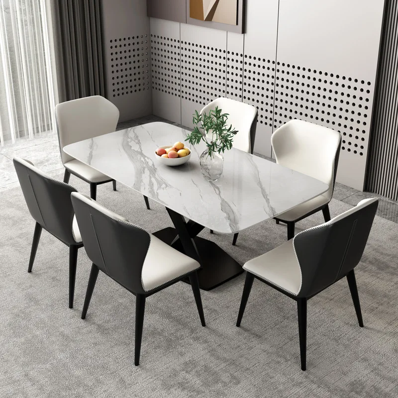 Modern Luxury Design  Nordic Dining Room Restaurant Full Black Italian Large Square Marble MDF Top Dining Table