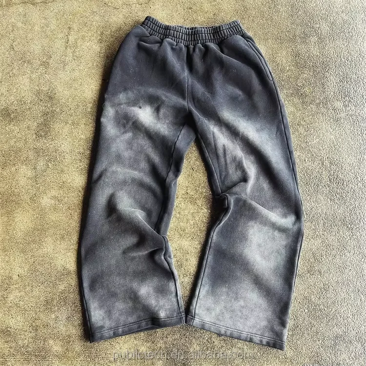 Leg Baggy Sweatpants Vintage Luxury Acid Wash Straight High Quality Cotton Y2K Printing Printed Knitted Custom Logo Men Black supplier