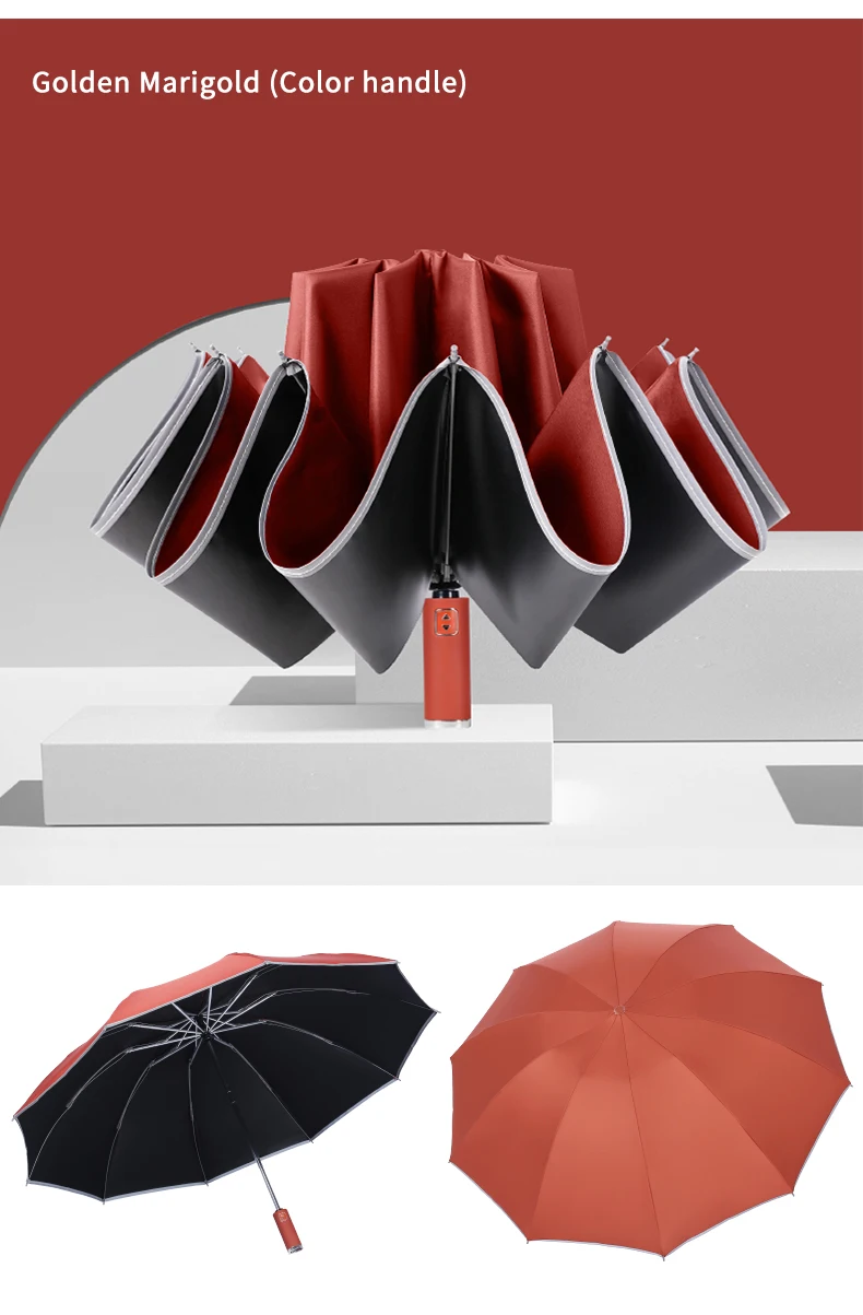 23 inch10 bone men woman clear automatic folding umbrella uv reflective strip 3 fold umbrella with logo