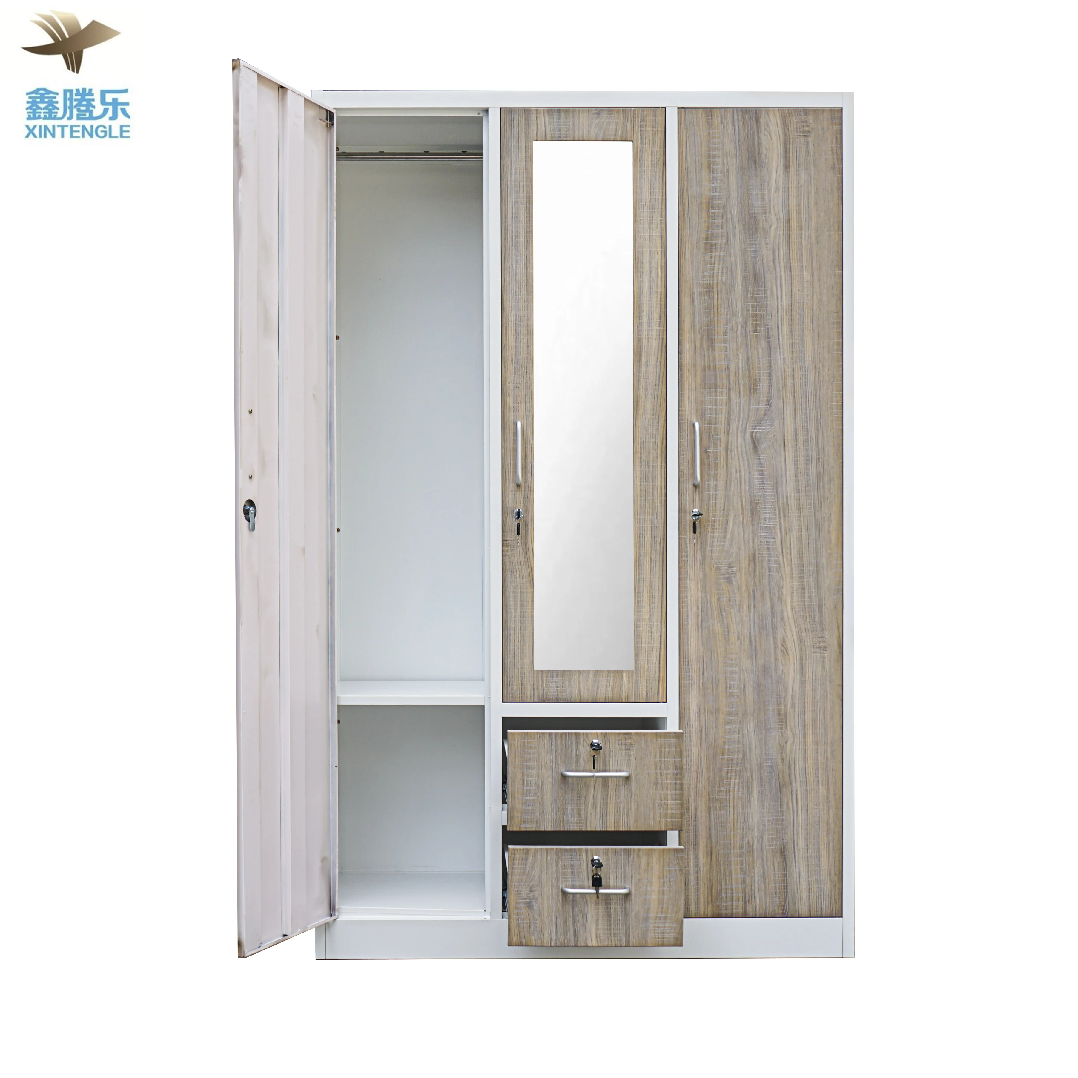 modern design bedroom furniture wardrobe Closet with mirror 3 door wardrobe with drawers