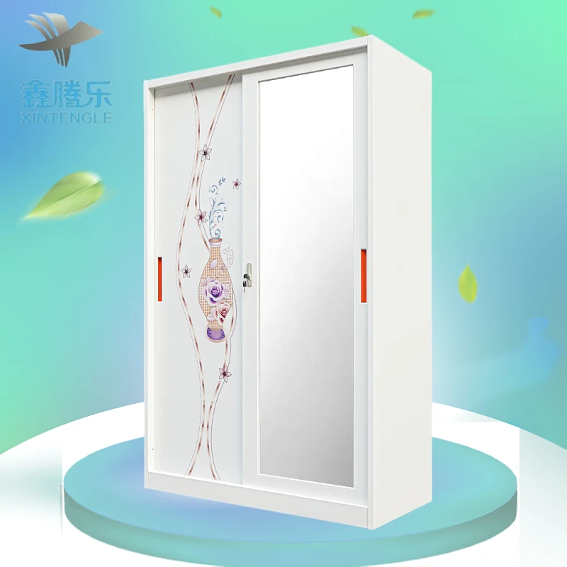 Modern Home Use Steel Printed Sliding Door Wardrobe Closet with Mirror Price Bedroom Furniture