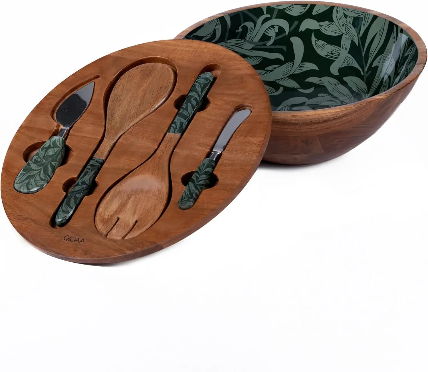 product custom acacia wood salad bowl serving board hand carved wooden bowl set for fruit salad-2