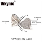 Zircon Earrings Hip Hop Luxury Heart Fully Iced Out Cubic Zircon Bling Stud 925 Sterling Silver Earrings