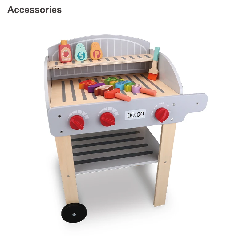happy earth wooden bbq grill toy set for kids pretend play cooking game educational kitchen simulation food toy-4