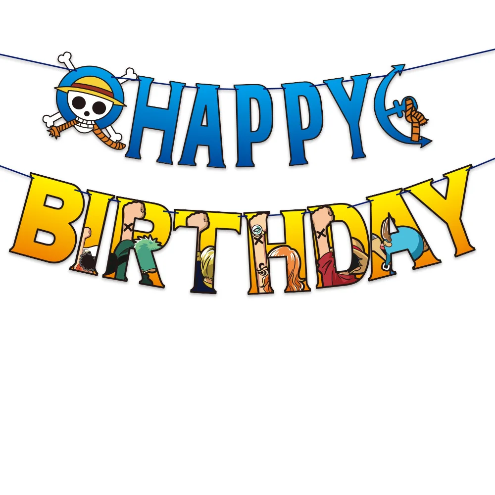 Happy Birthday Banner One Piece One-Piece Theme Birthday Party Decorations Skeleton Paper Pull Flag Pirate Happy  Birthday Banner Children Cartoon Party Supplies - Buy Baby Shower  Decoration Cartoon Anime Banner,Event & Party Supplies,Kids Birthday Party  Decoration Product