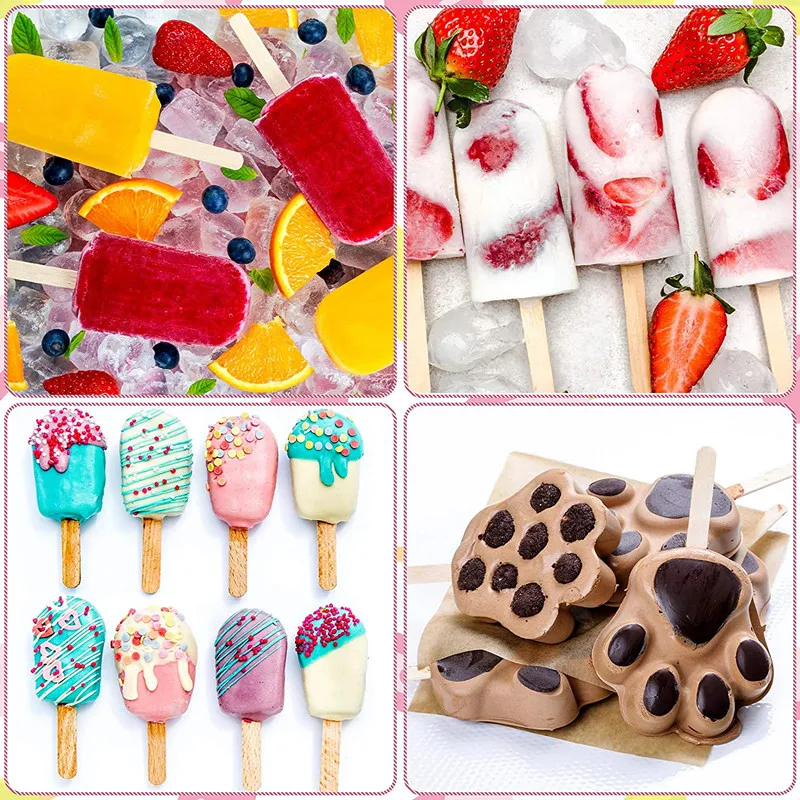 Popsicle Molds Silicone Ice Molds 4 Cavities With wooden stick  for DIY ice tray for Kids Customized silicone mold