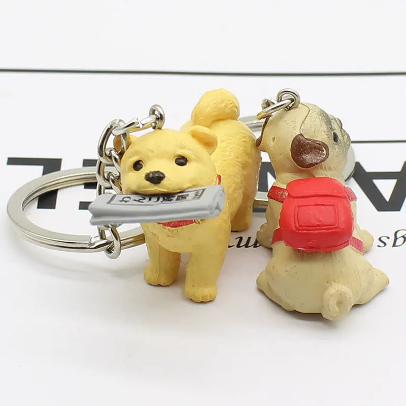 Wholesales Simulation Resin Dog Keychains Cartoon Animal Keychain Backpack Pendant Keyring For Kids Gift Cute Puppy Keychain