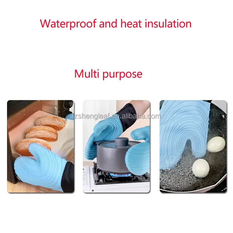 product novelty design dotted kitchen cotton double layer bbq grill heat resistant food grade silicone customized oven mitts gloves-5