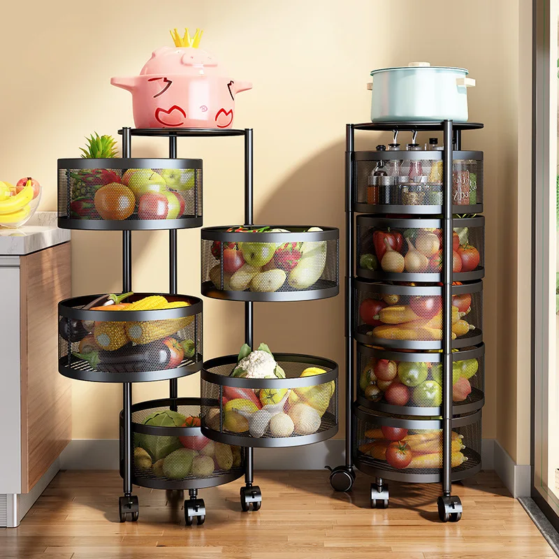 kitchen accessories 3 4 5 tiers storage trolley cart with handle wheels food storage  container