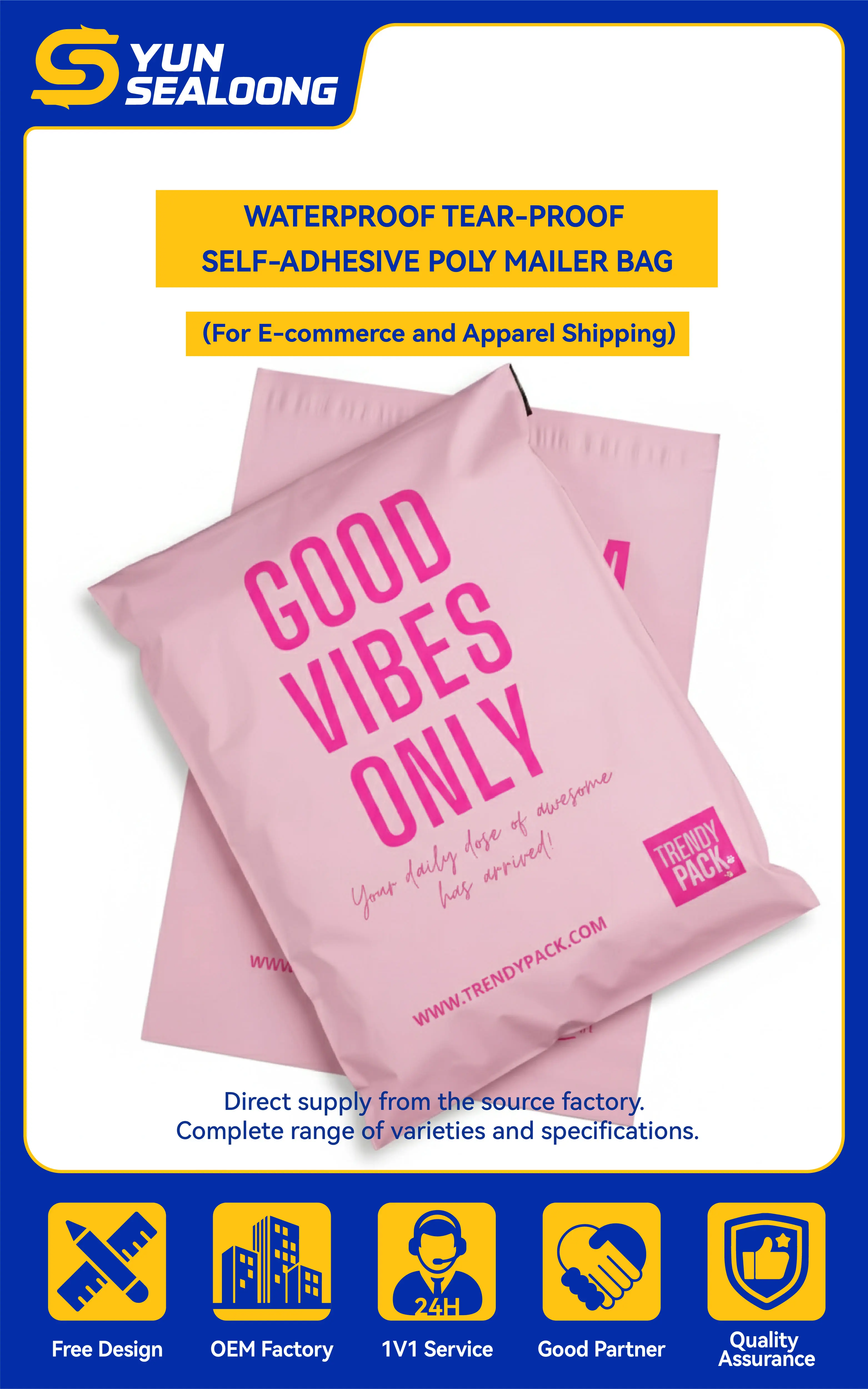 Custom Logo Waterproof Tear-Proof Self-Adhesive Poly Mailer Bag for E-commerce and Apparel Shipping