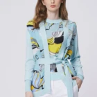 Coats Italian Printed Silk And Polyester Lace Up Blue High Quality Casual Coats