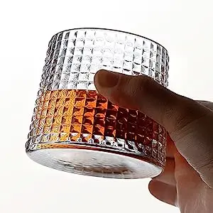 Rotatable Wine Glasses Old Fashioned Glasses Whisky Tumbler Rocks Bar Glass for Drinking Bourbon