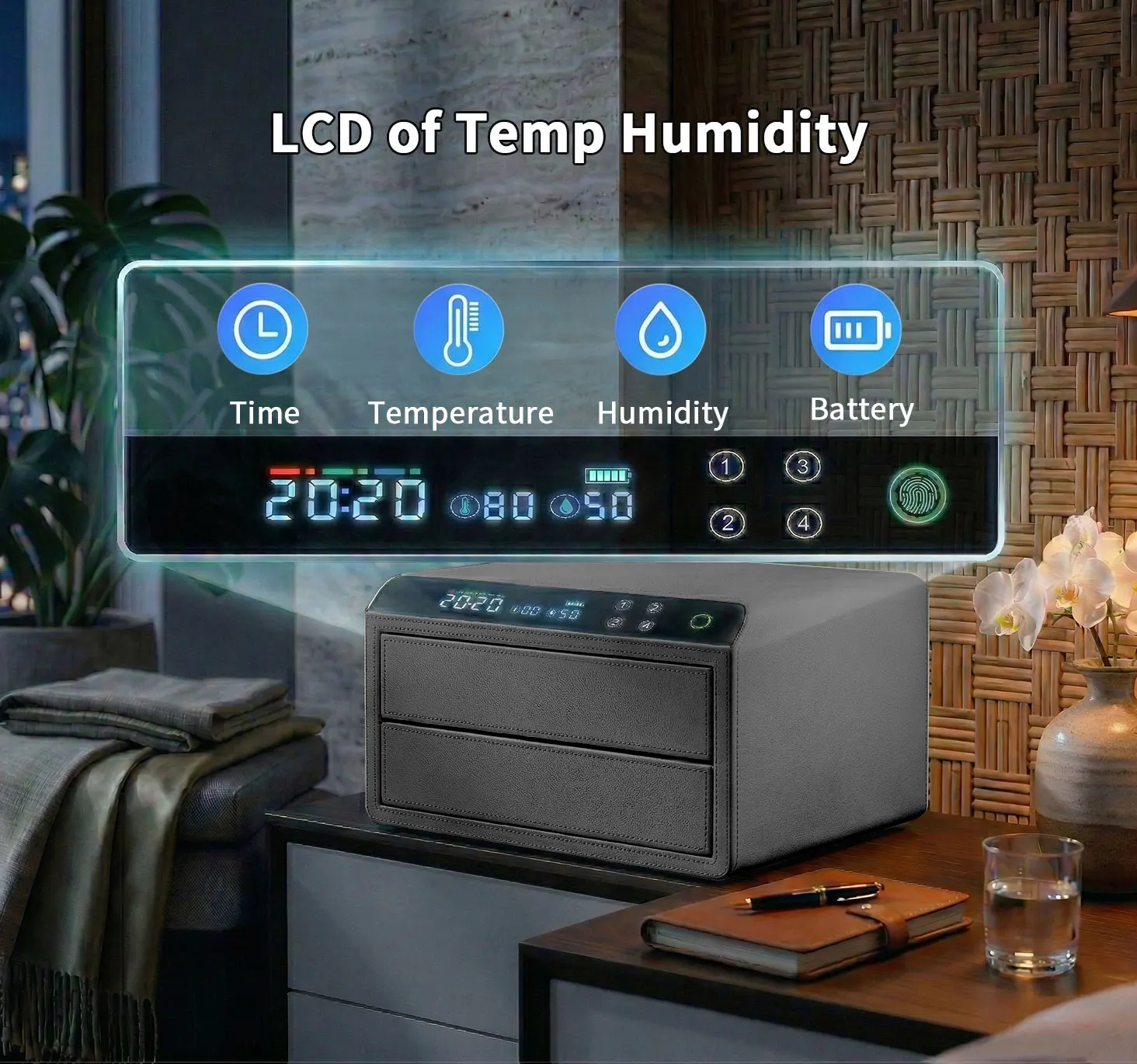 product ceqsafe smart luxury automatic security jewelry watch winder leather bluetooth drawer safe box with fingerprint-2