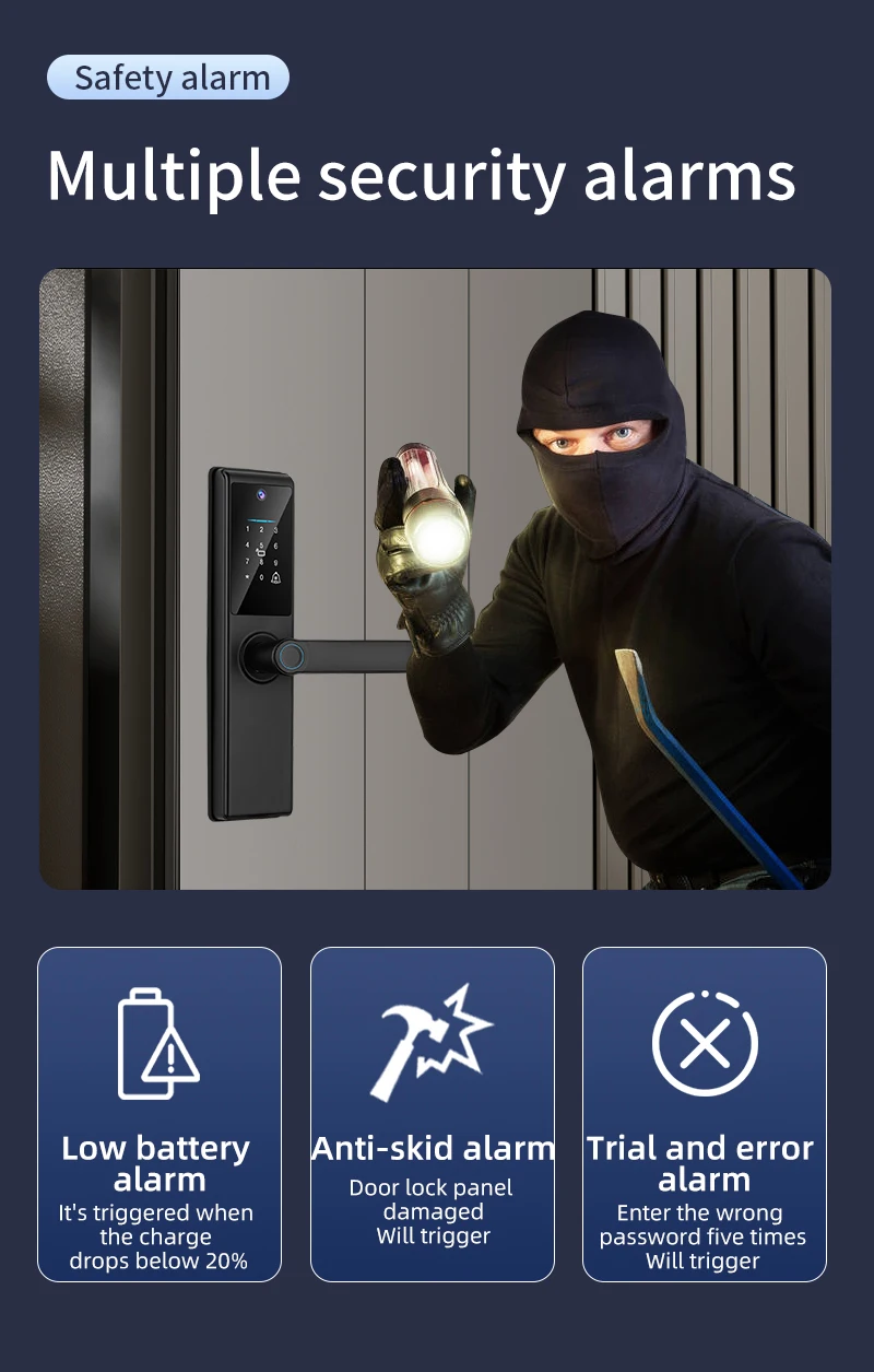 Qleung Tuya Wifi APP Smart Door Knob Remote Control Odcisk palca Kod karty klucz S821Max Dom z kamerą 9