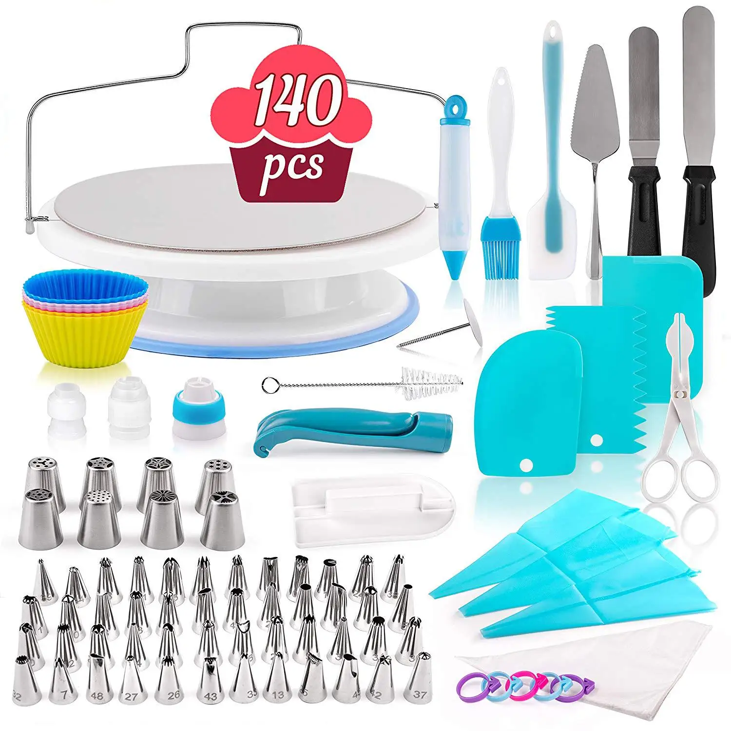 AAA230 140pcs DIY  Rotating Turntable Baking Tools Kit Piping Icing Tips Supplies  Fondant Cake Decorating Tools Sets