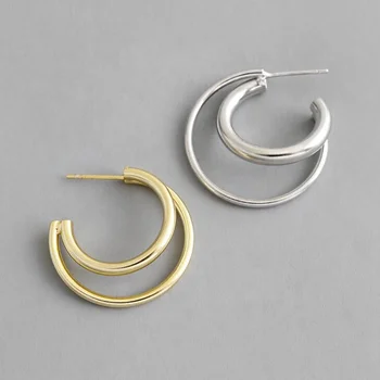 Wholesale Stainless Steel 2022 New Arrivals Ladies Simple Gold Two Hoop Minimalist Hoop Stud Double Hoop Earrings Women
