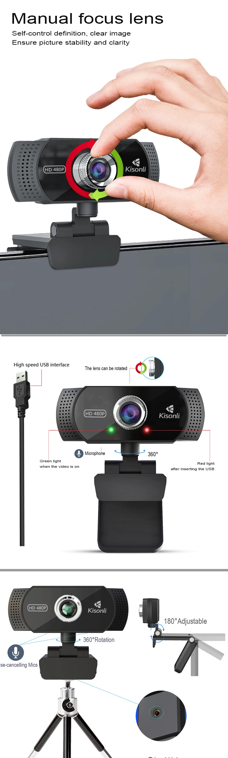 Tianli — webcam flexible usb 480p, avec microphone, nouvelle collection
