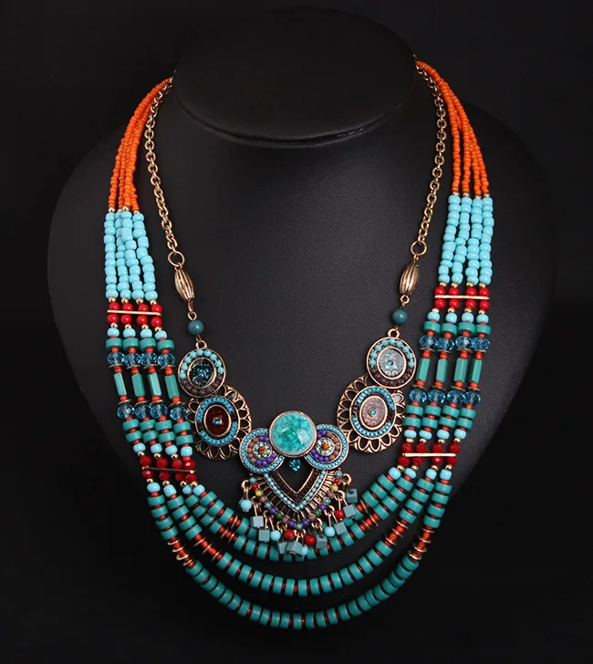 Pendant Ethnic Jewelry Bohemia Style Necklace Handmade Multilayer Chain 