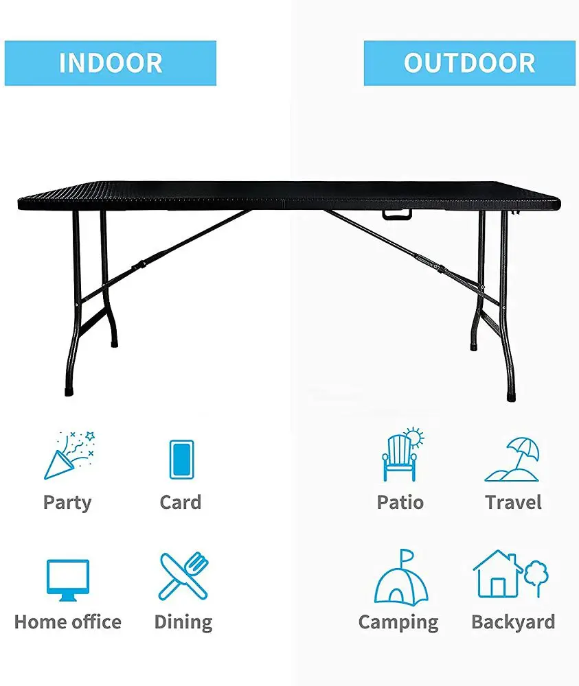 6ft Folding Table Square Plastic Tabletop 30lbs Lightweight Portable