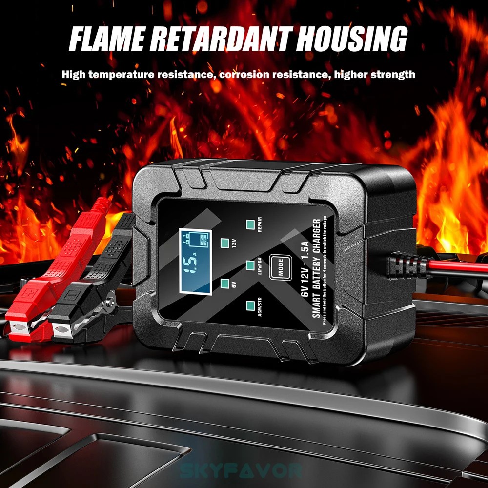 Universal smart 6V 12V battery charger 6V 12V 1.5A automatic lifepo4 lfp lead acid gel agm repair battery charger with SEA plug